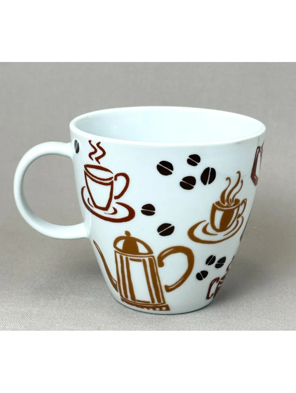 Bed Bath & Beyond Coffee Mug French Press Beans Barista Theme Brown Ceramic